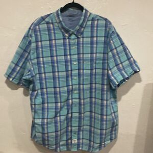 IZOD Saltwater men’s Blue Plaid XXL short sleeve button down shirt